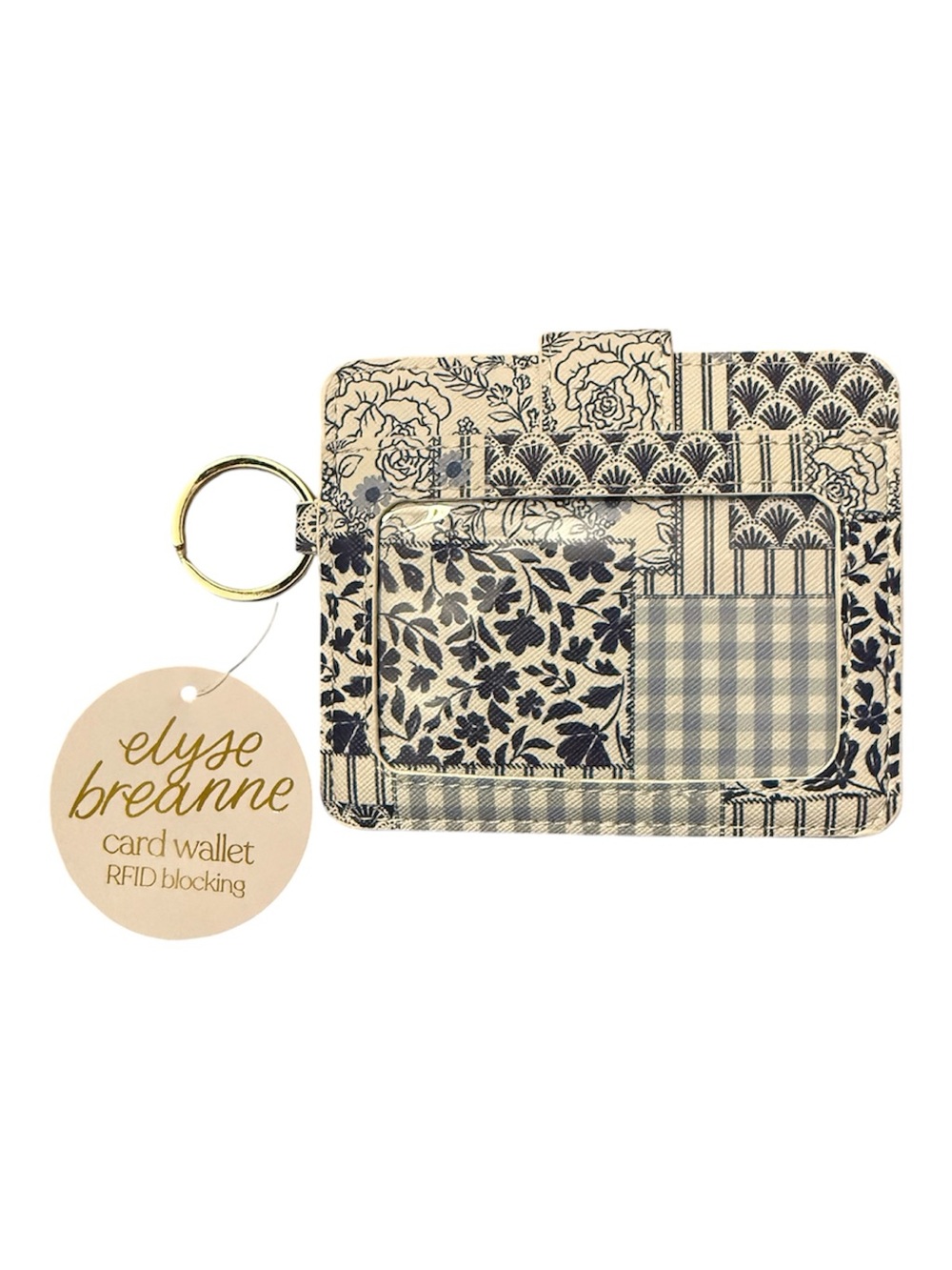 Cream and Navy Floral Card Wallet with Key Ring